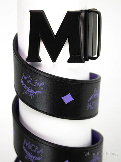 MCM Smooth Visetos Logo Dahlia Purple Leather Adjustable Reversible M Buckle Belt